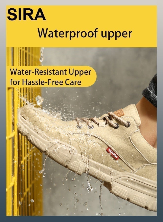 العربية أحذية عمل جلدية رجالية آمنة - أحذية ذات مقدمة فولاذية مانعة للانزلاق مناسبة للبناء والمصانع والمستودعات، تصميم مريح يسمح بالتهوية مع نعل ثلاثي الأبعاد، أحذية واقية خفيفة الوزن للعمال - Image 5